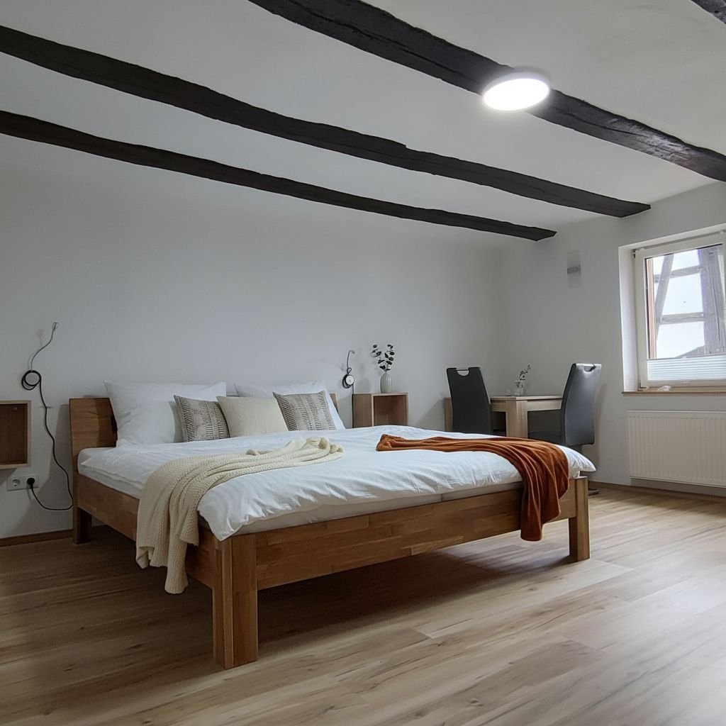 Zimmer 1 – gemütliches Doppelbett in hellem Raum